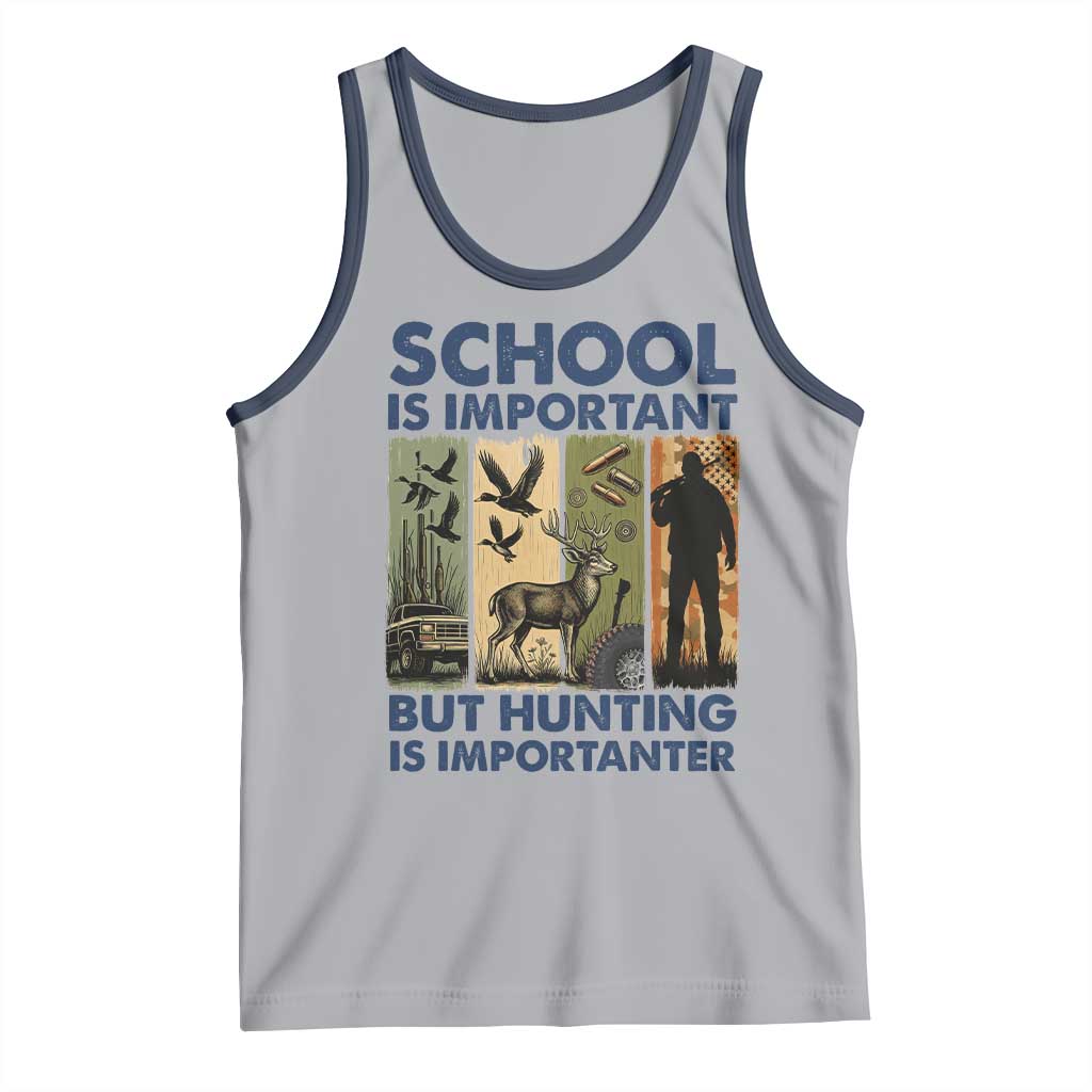 School Is Important But Hunting Is Importanter Tank Top Retro Deer Hunting Gift TS12 Athletic Heather Navy Print Your Wear