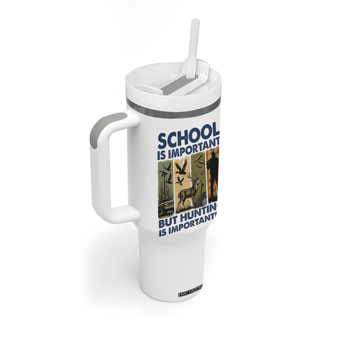 School Is Important But Hunting Is Importanter Tumbler With Handle Retro Deer Hunting Gift TS12 Print Your Wear