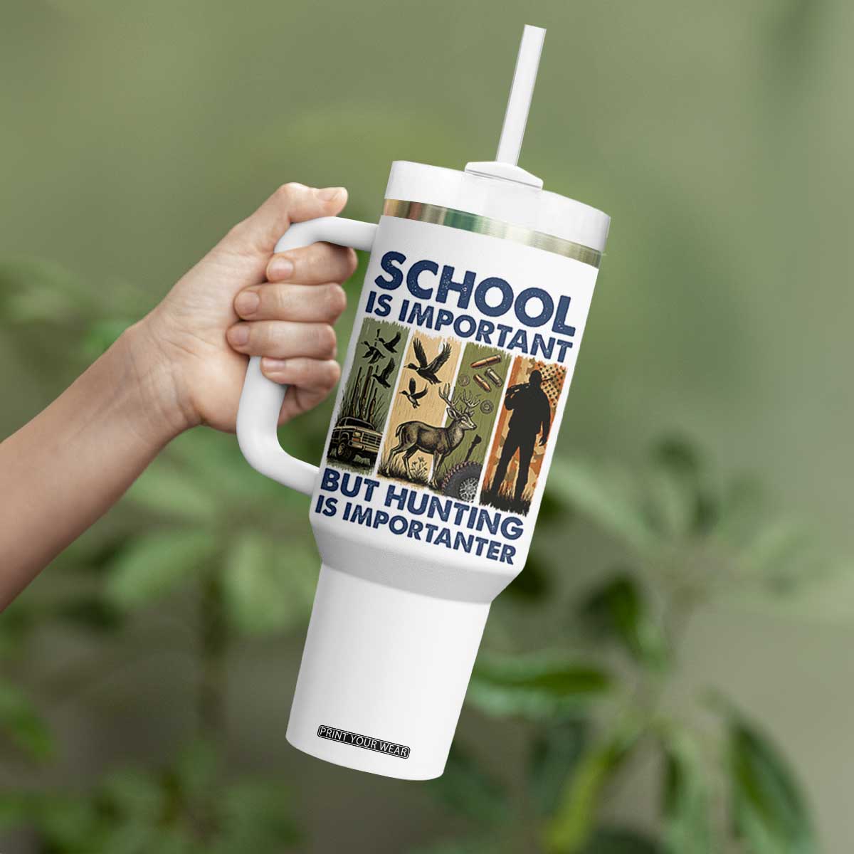 School Is Important But Hunting Is Importanter Tumbler With Handle Retro Deer Hunting Gift TS12 Print Your Wear