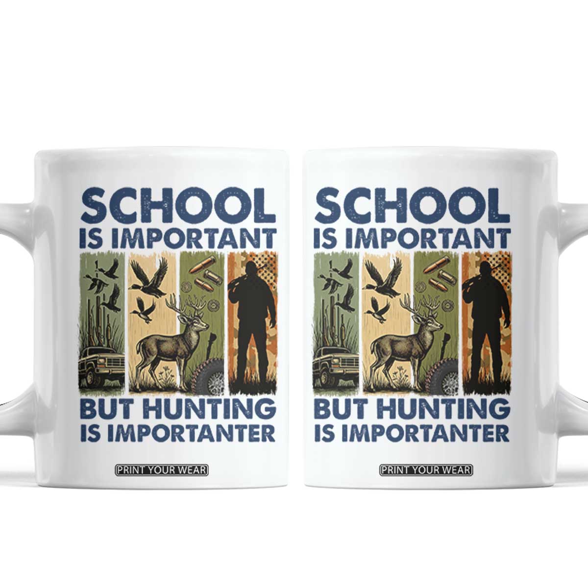 School Is Important But Hunting Is Importanter Coffee Mug Retro Deer Hunting Gift TS12 White Print Your Wear