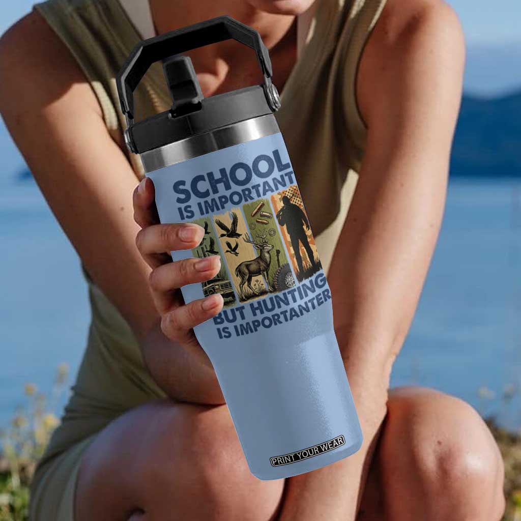 School Is Important But Hunting Is Importanter Flip Straw Tumbler Retro Deer Hunting Gift TS12 One Size: 30 oz Light Blue Print Your Wear