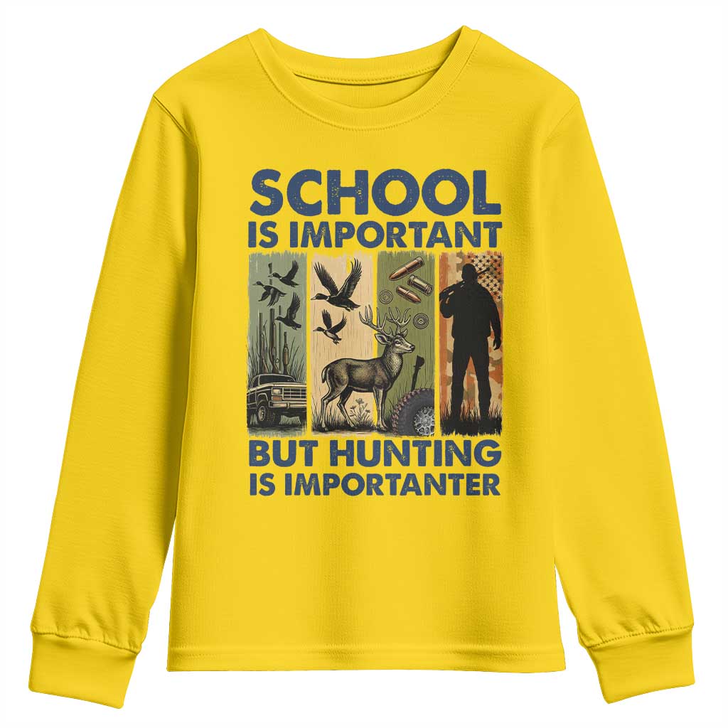 School Is Important But Hunting Is Importanter Youth Sweatshirt Retro Deer Hunting Gift TS12 Daisy Print Your Wear