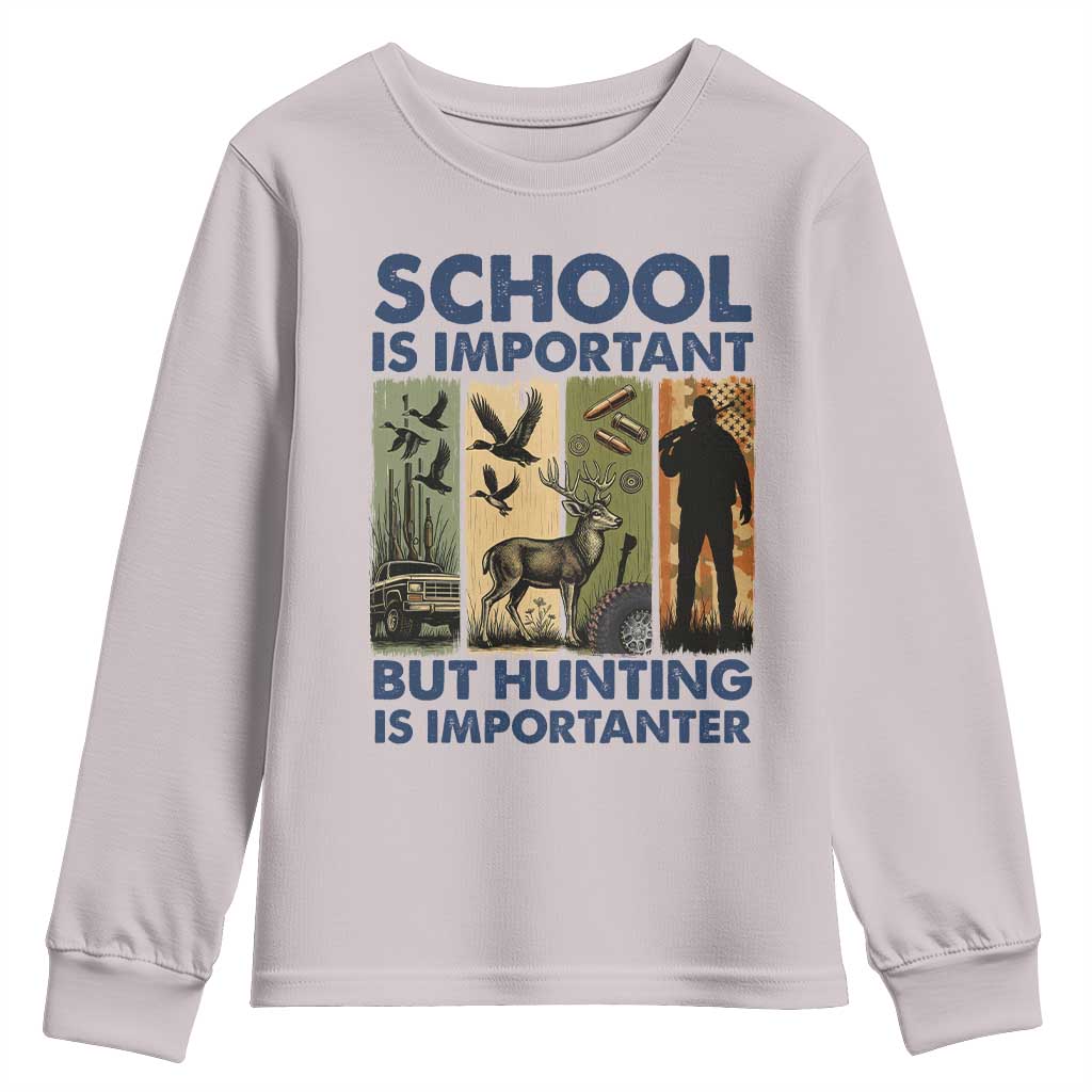 School Is Important But Hunting Is Importanter Youth Sweatshirt Retro Deer Hunting Gift TS12 Ice Gray Print Your Wear