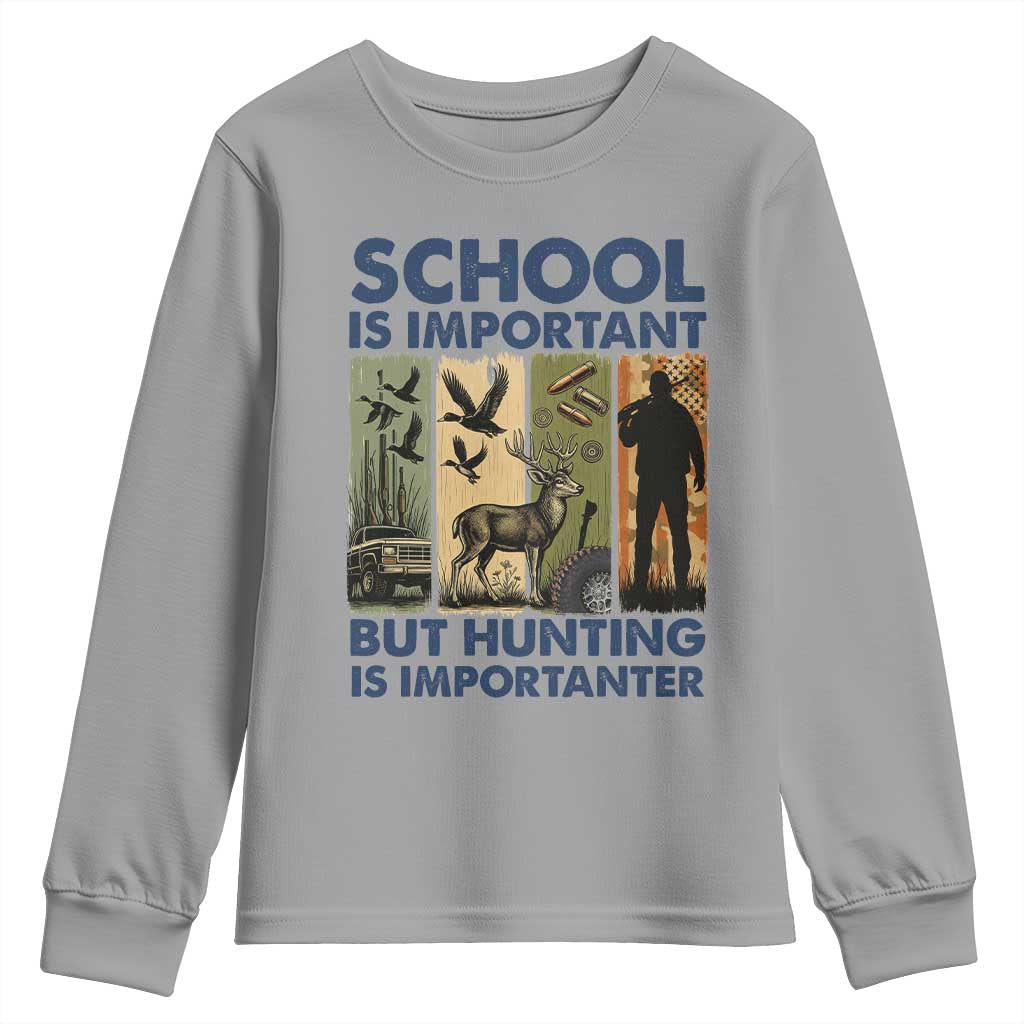 School Is Important But Hunting Is Importanter Youth Sweatshirt Retro Deer Hunting Gift TS12 Sport Gray Print Your Wear