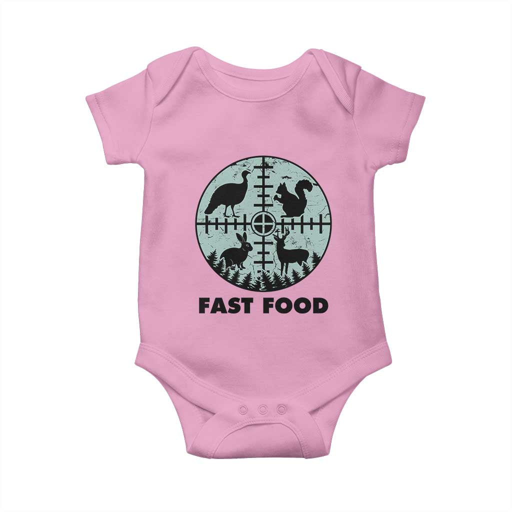 Funny Hunter Joke Baby Onesie Hunting Fast Food Animals TS12 Light Pink Print Your Wear