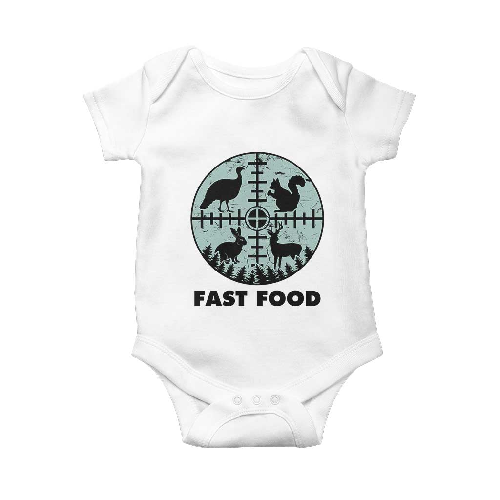 Funny Hunter Joke Baby Onesie Hunting Fast Food Animals TS12 White Print Your Wear