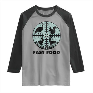 Funny Hunter Joke Raglan Shirt Hunting Fast Food Animals TS12 Sport Gray Black Print Your Wear