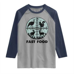 Funny Hunter Joke Raglan Shirt Hunting Fast Food Animals TS12 Sport Gray Navy Print Your Wear
