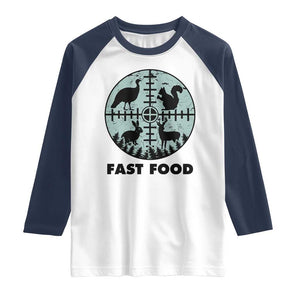 Funny Hunter Joke Raglan Shirt Hunting Fast Food Animals TS12 White Navy Print Your Wear