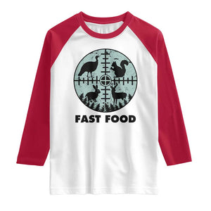 Funny Hunter Joke Raglan Shirt Hunting Fast Food Animals TS12 White Red Print Your Wear