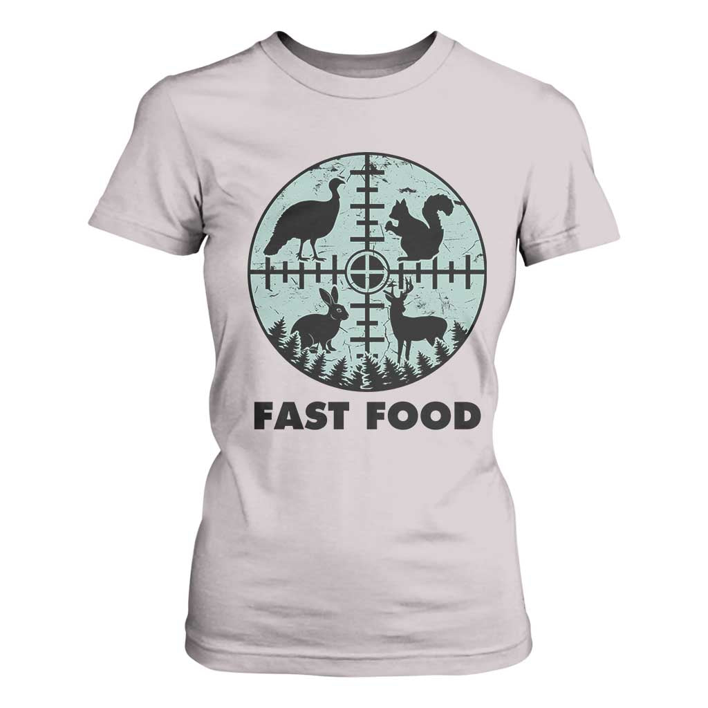 Funny Hunter Joke T Shirt For Women Hunting Fast Food Animals TS12 Ice Gray Print Your Wear