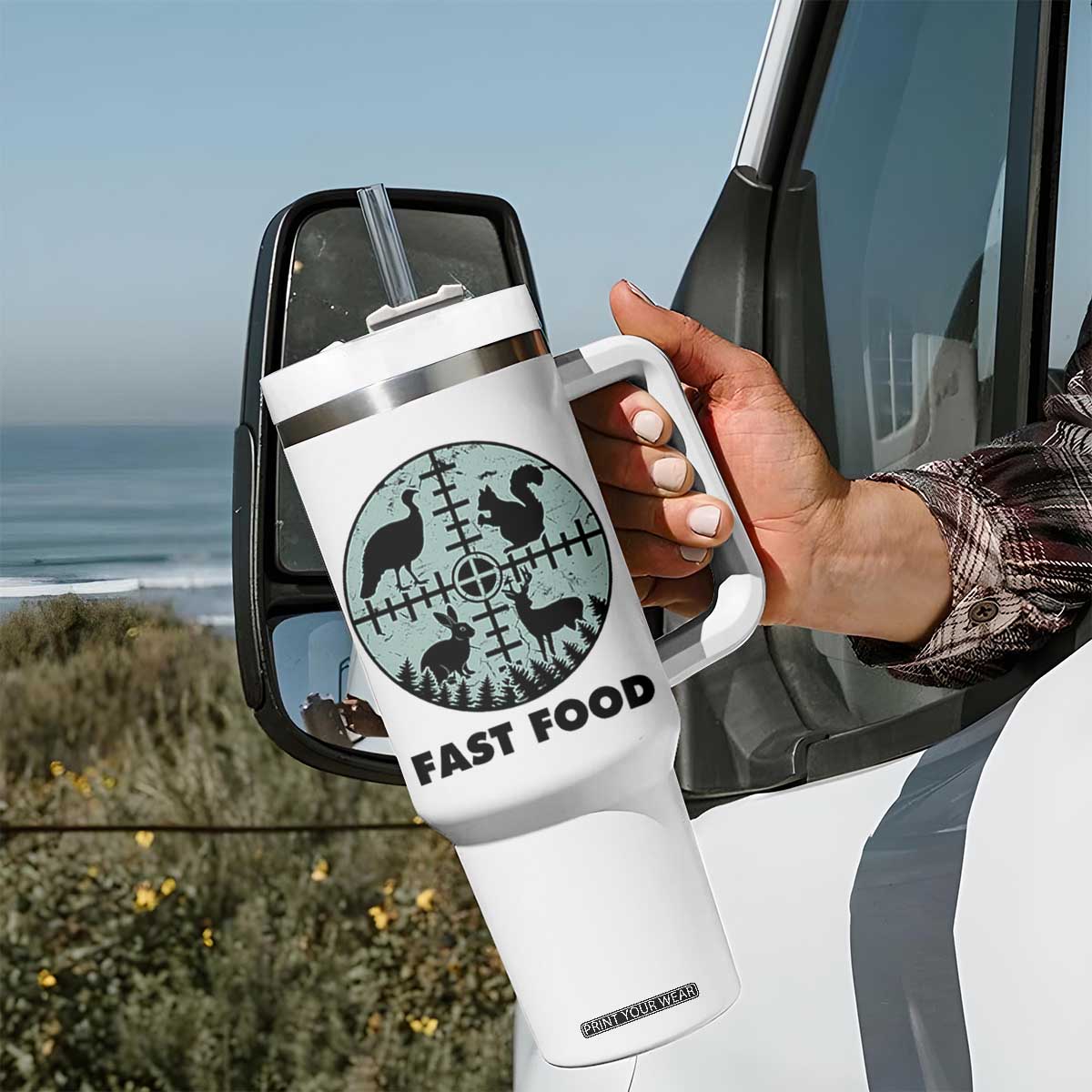 Funny Hunter Joke Tumbler With Handle Hunting Fast Food Animals TS12 Print Your Wear