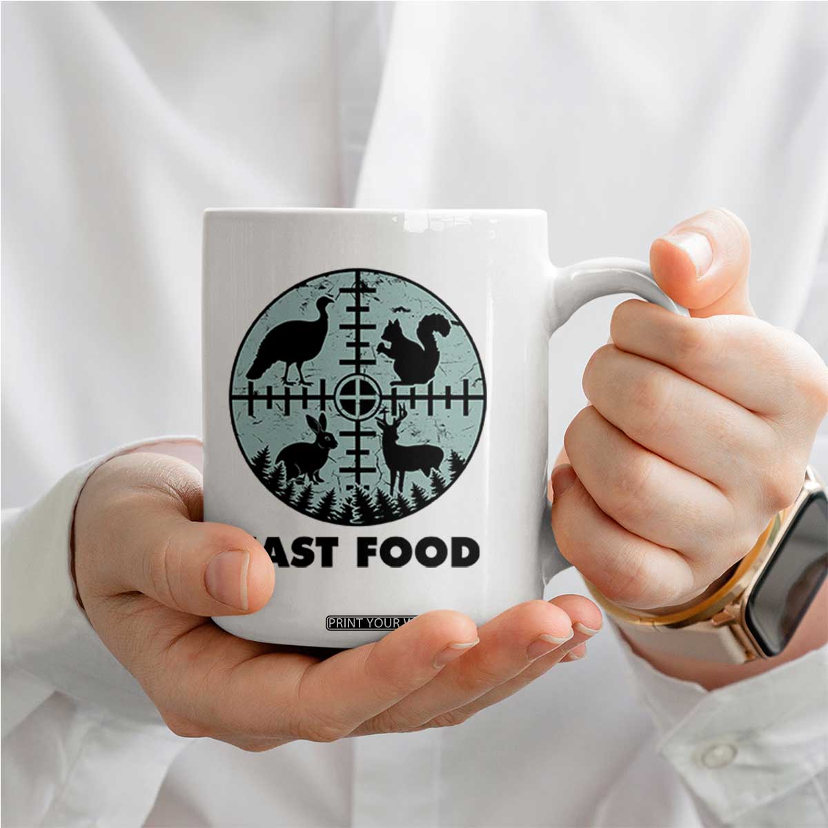 Funny Hunter Joke Coffee Mug Hunting Fast Food Animals TS12 Print Your Wear