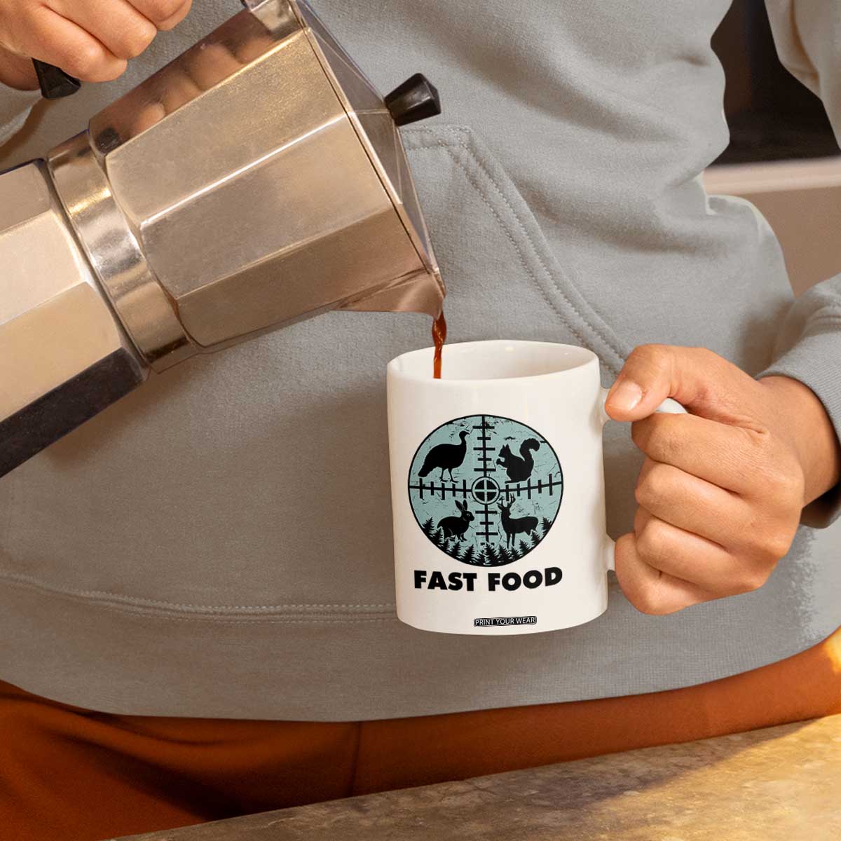 Funny Hunter Joke Coffee Mug Hunting Fast Food Animals TS12 Print Your Wear