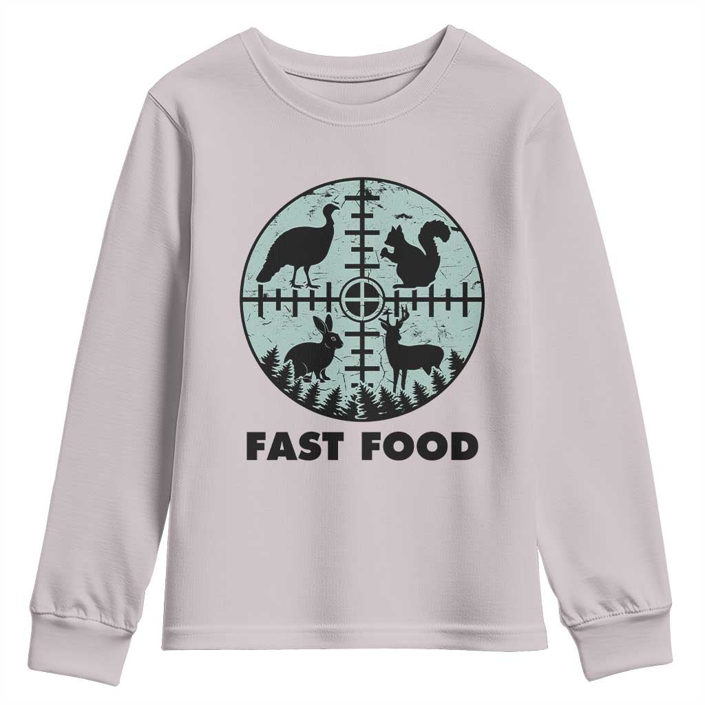 Funny Hunter Joke Youth Sweatshirt Hunting Fast Food Animals TS12 Ice Gray Print Your Wear