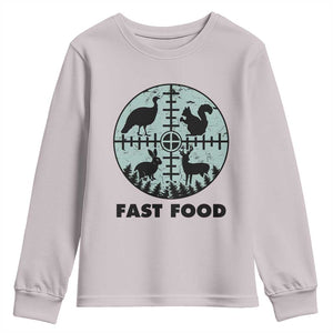 Funny Hunter Joke Youth Sweatshirt Hunting Fast Food Animals TS12 Ice Gray Print Your Wear