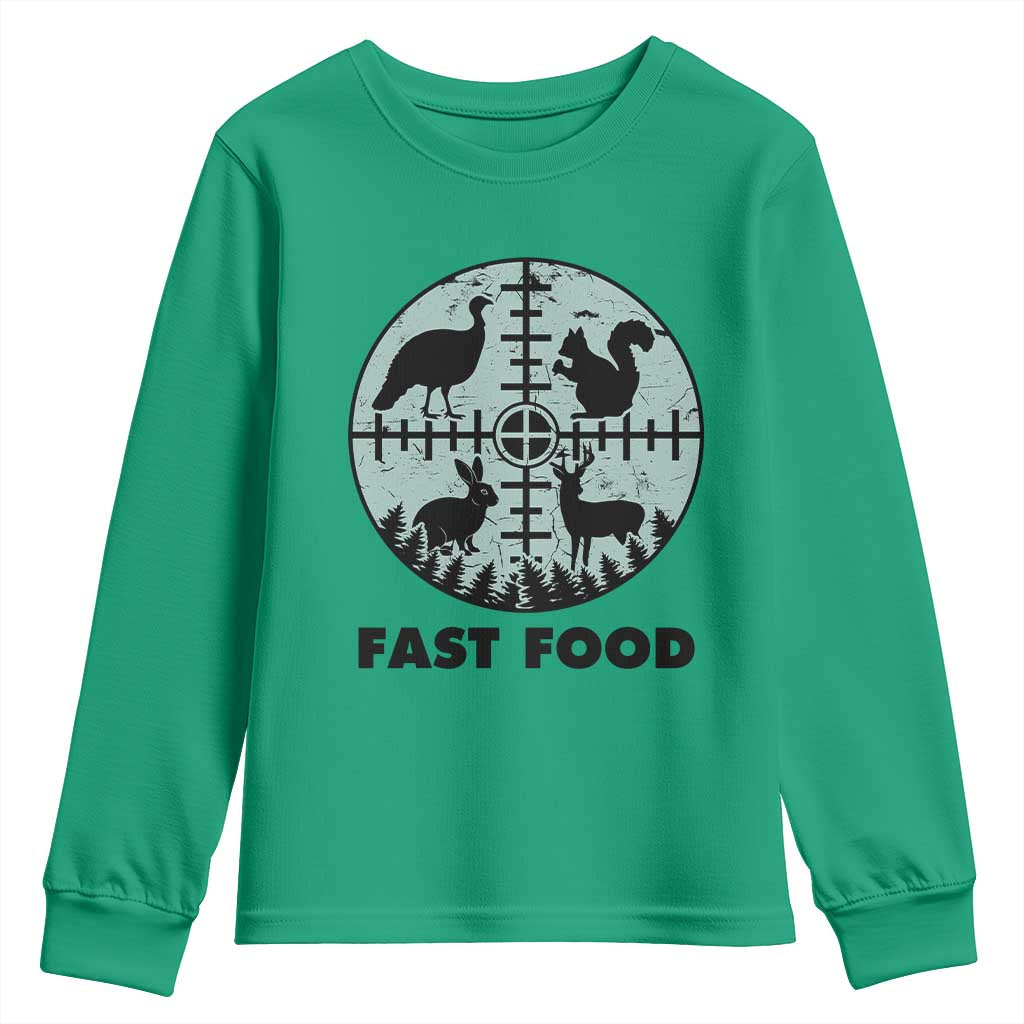 Funny Hunter Joke Youth Sweatshirt Hunting Fast Food Animals TS12 Irish Green Print Your Wear