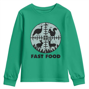 Funny Hunter Joke Youth Sweatshirt Hunting Fast Food Animals TS12 Irish Green Print Your Wear