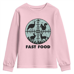Funny Hunter Joke Youth Sweatshirt Hunting Fast Food Animals TS12 Light Pink Print Your Wear