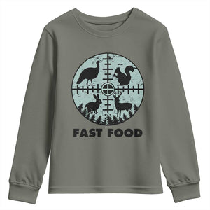 Funny Hunter Joke Youth Sweatshirt Hunting Fast Food Animals TS12 Military Green Print Your Wear