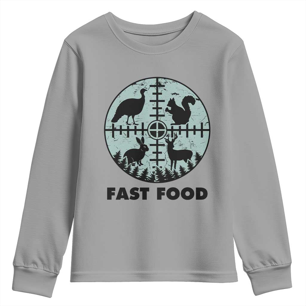 Funny Hunter Joke Youth Sweatshirt Hunting Fast Food Animals TS12 Sport Gray Print Your Wear