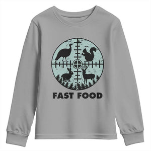 Funny Hunter Joke Youth Sweatshirt Hunting Fast Food Animals TS12 Sport Gray Print Your Wear