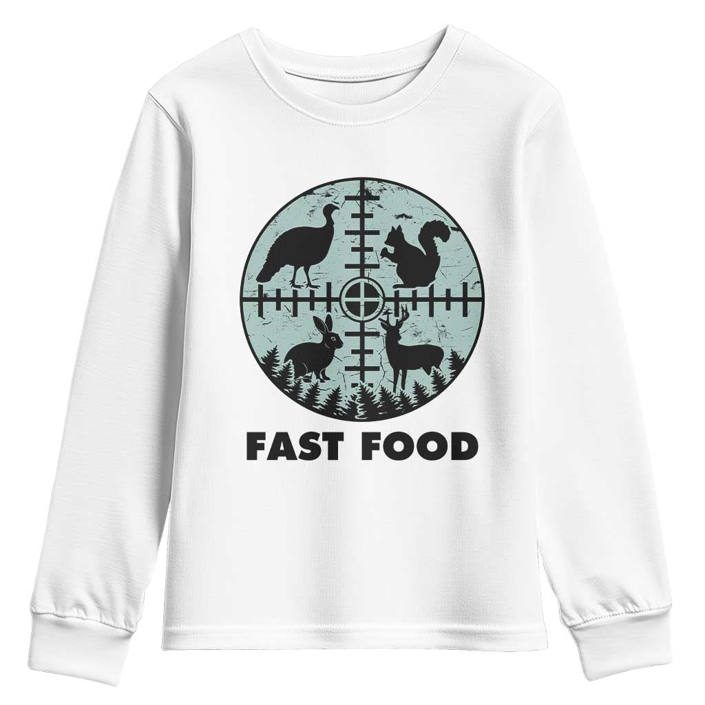 Funny Hunter Joke Youth Sweatshirt Hunting Fast Food Animals TS12 White Print Your Wear