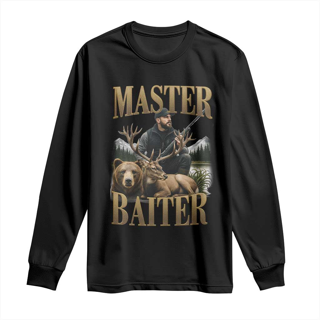 Hunting Lovers Dad Gift Long Sleeve Shirt Master Baiter TS12 Black Print Your Wear