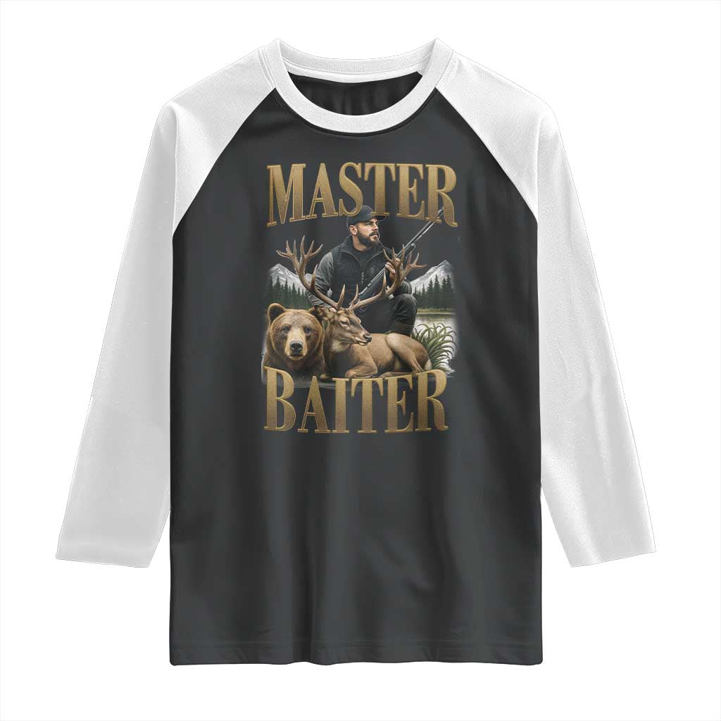 Hunting Lovers Dad Gift Raglan Shirt Master Baiter TS12 Black White Print Your Wear