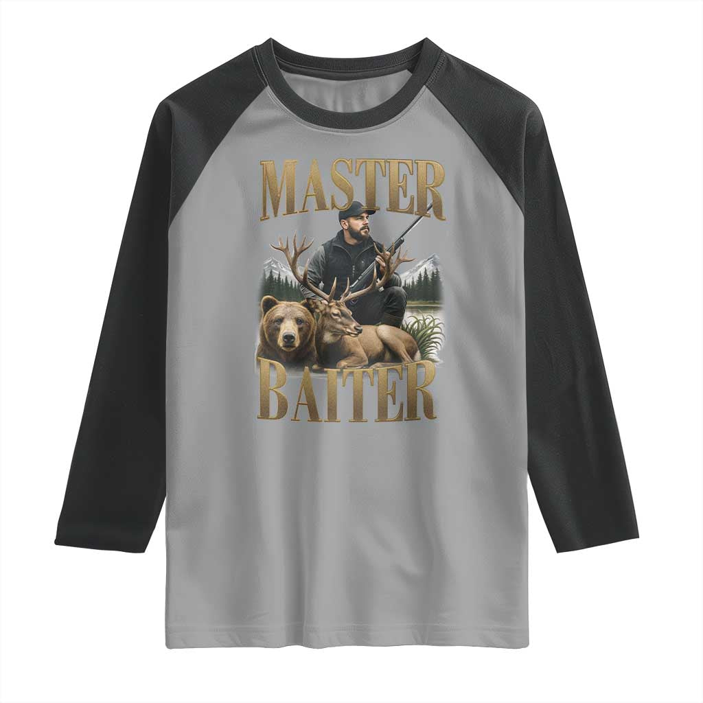Hunting Lovers Dad Gift Raglan Shirt Master Baiter TS12 Sport Gray Black Print Your Wear