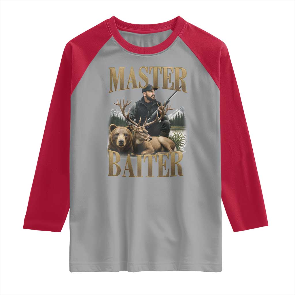 Hunting Lovers Dad Gift Raglan Shirt Master Baiter TS12 Sport Gray Red Print Your Wear