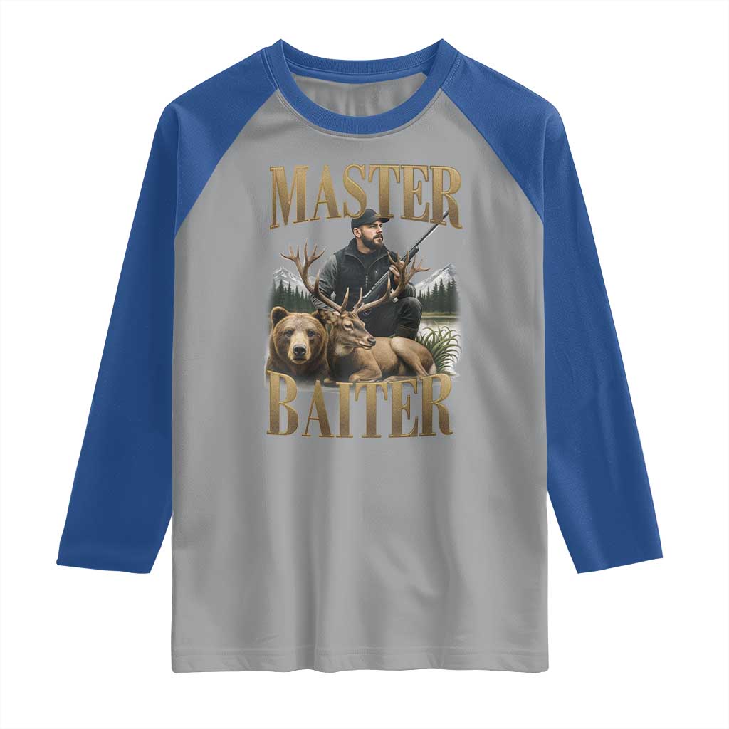 Hunting Lovers Dad Gift Raglan Shirt Master Baiter TS12 Sport Gray Royal Print Your Wear