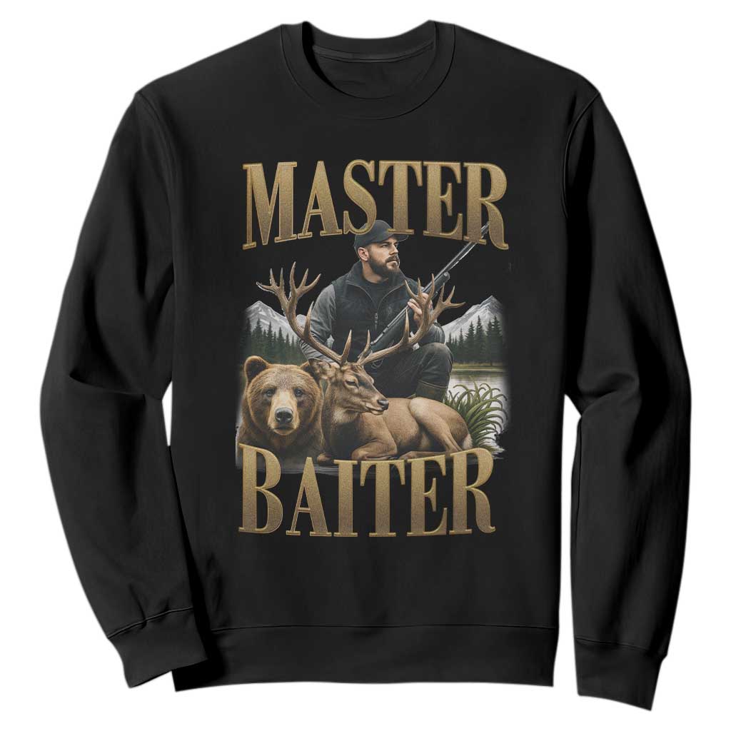 Hunting Lovers Dad Gift Sweatshirt Master Baiter TS12 Black Print Your Wear