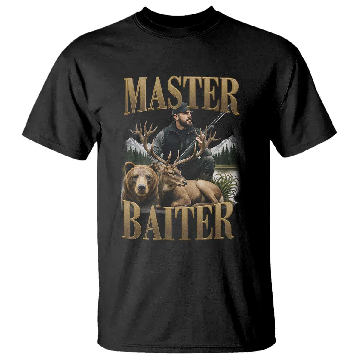 Hunting Lovers Dad Gift T Shirt Master Baiter TS12 Black Print Your Wear