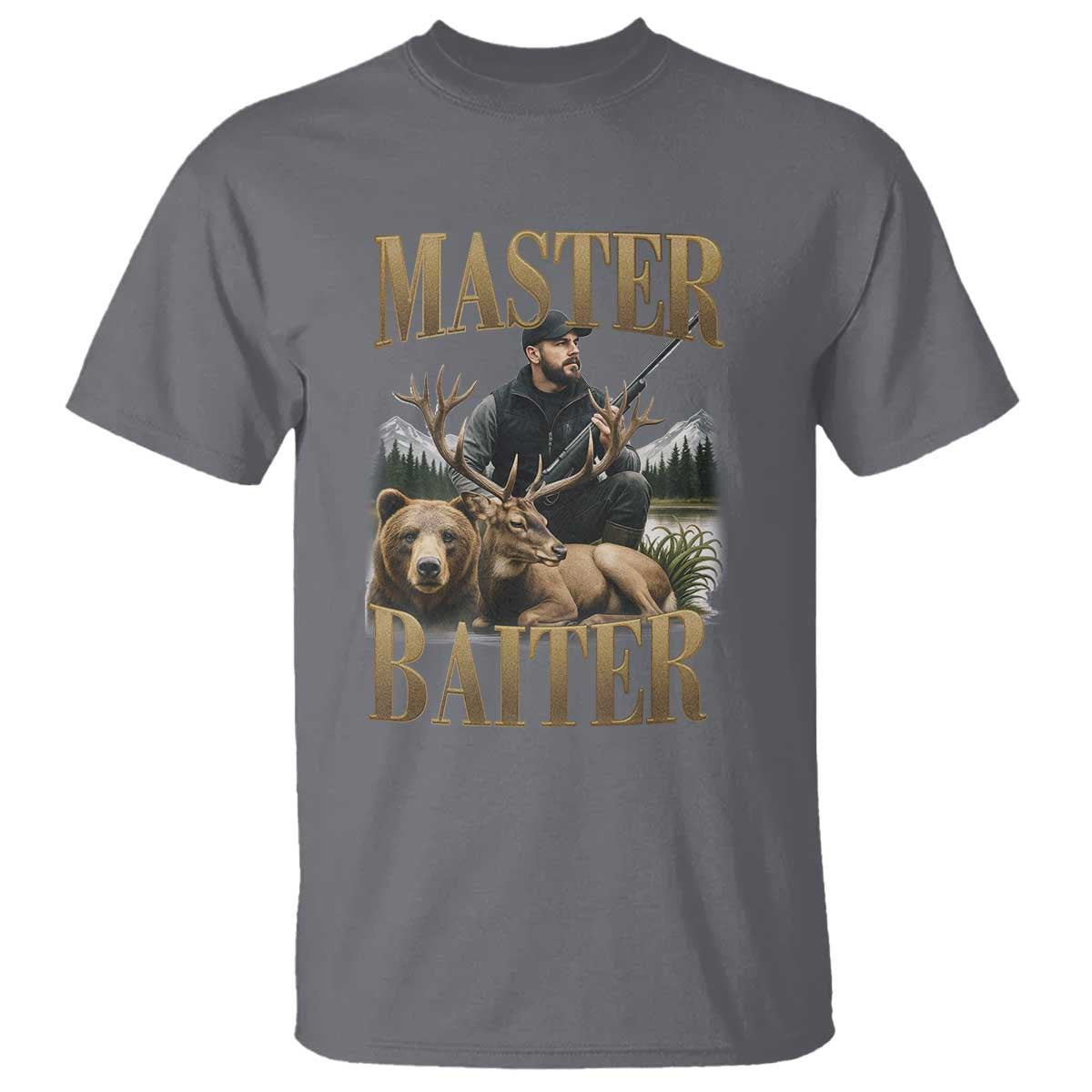Hunting Lovers Dad Gift T Shirt Master Baiter TS12 Charcoal Print Your Wear