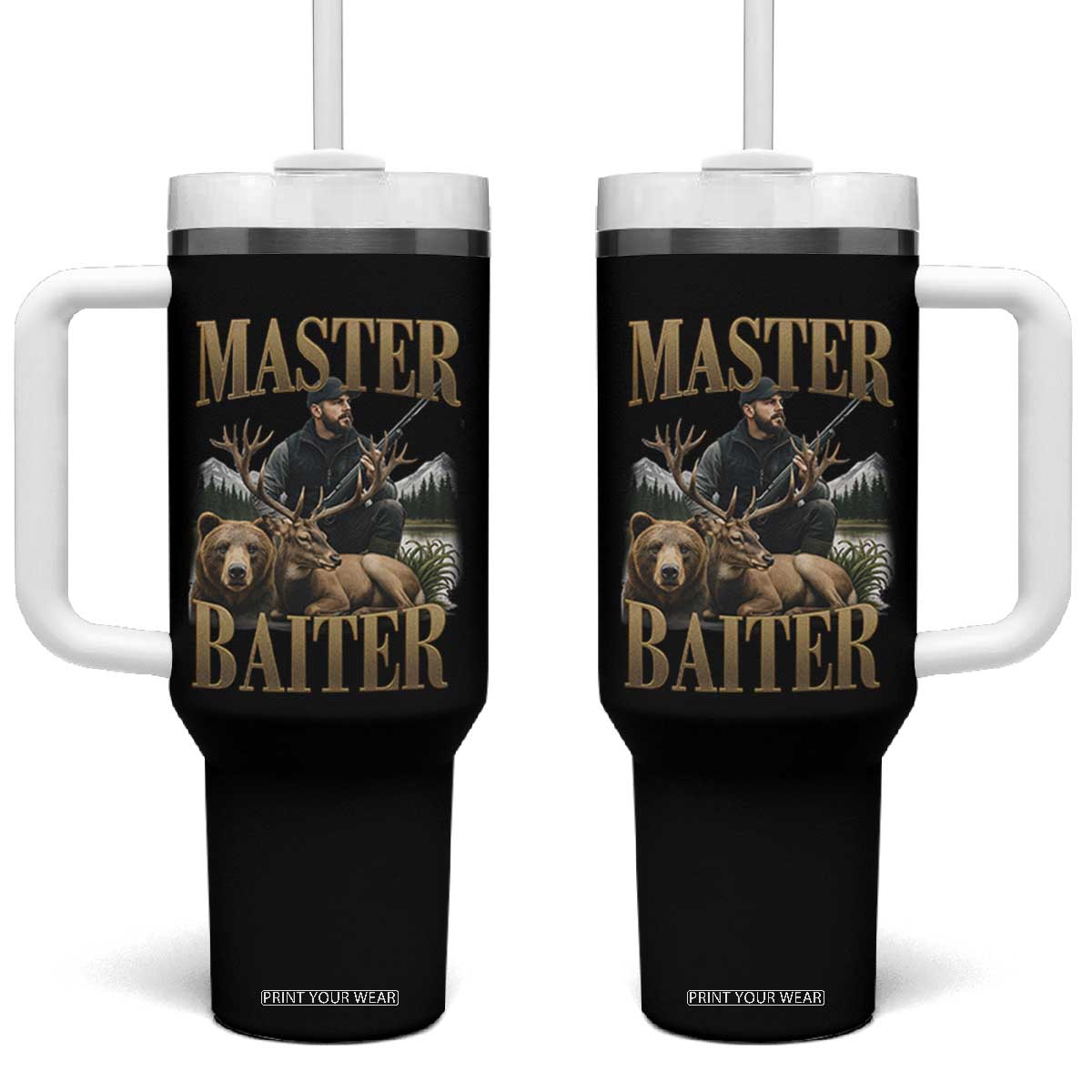 Hunting Lovers Dad Gift Tumbler With Handle Master Baiter TS12 One Size: 40 oz Black Print Your Wear