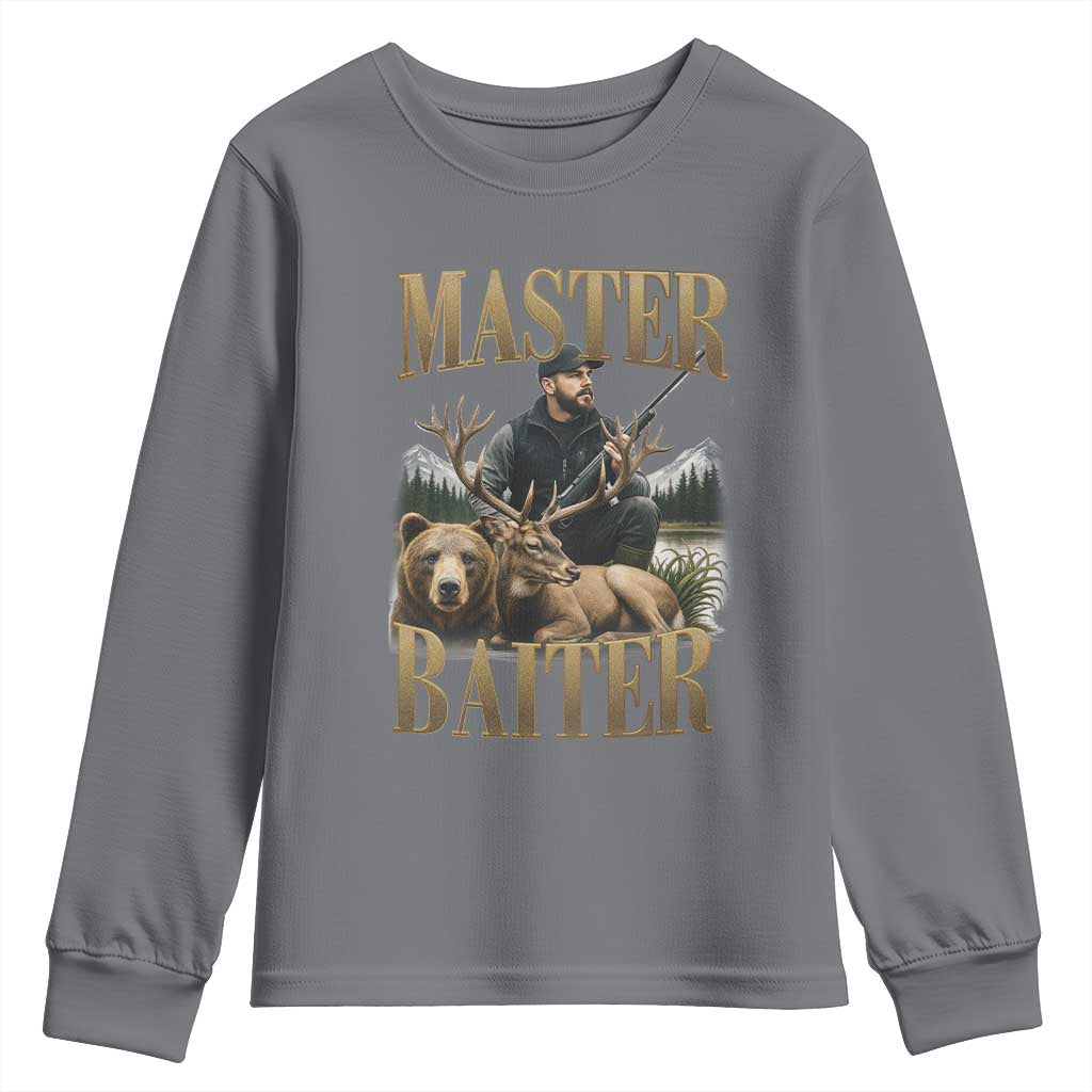 Hunting Lovers Dad Gift Youth Sweatshirt Master Baiter TS12 Charcoal Print Your Wear