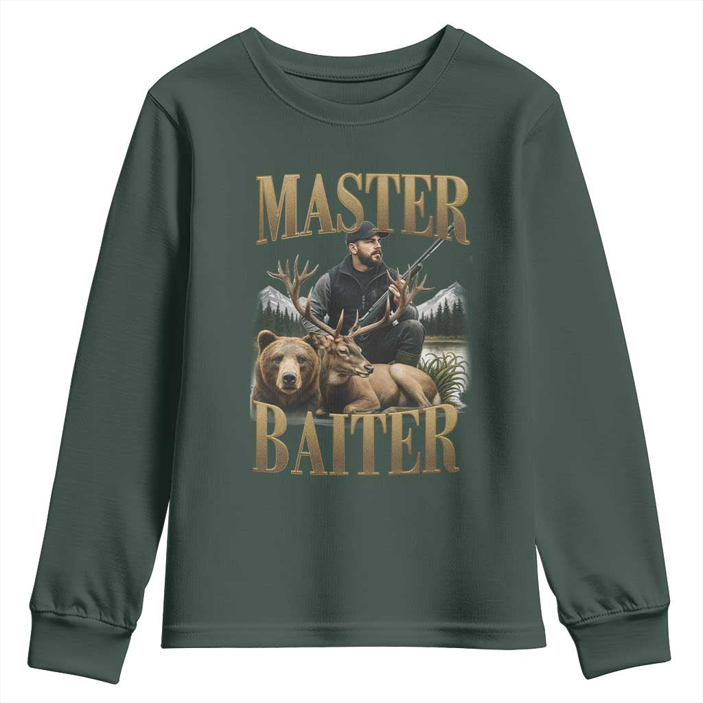 Hunting Lovers Dad Gift Youth Sweatshirt Master Baiter TS12 Dark Forest Green Print Your Wear