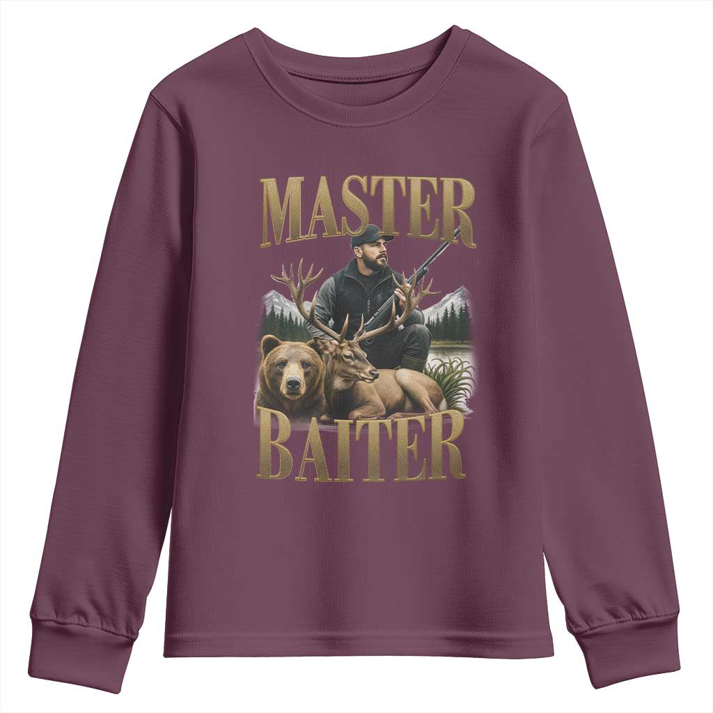 Hunting Lovers Dad Gift Youth Sweatshirt Master Baiter TS12 Maroon Print Your Wear