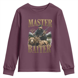 Hunting Lovers Dad Gift Youth Sweatshirt Master Baiter TS12 Maroon Print Your Wear