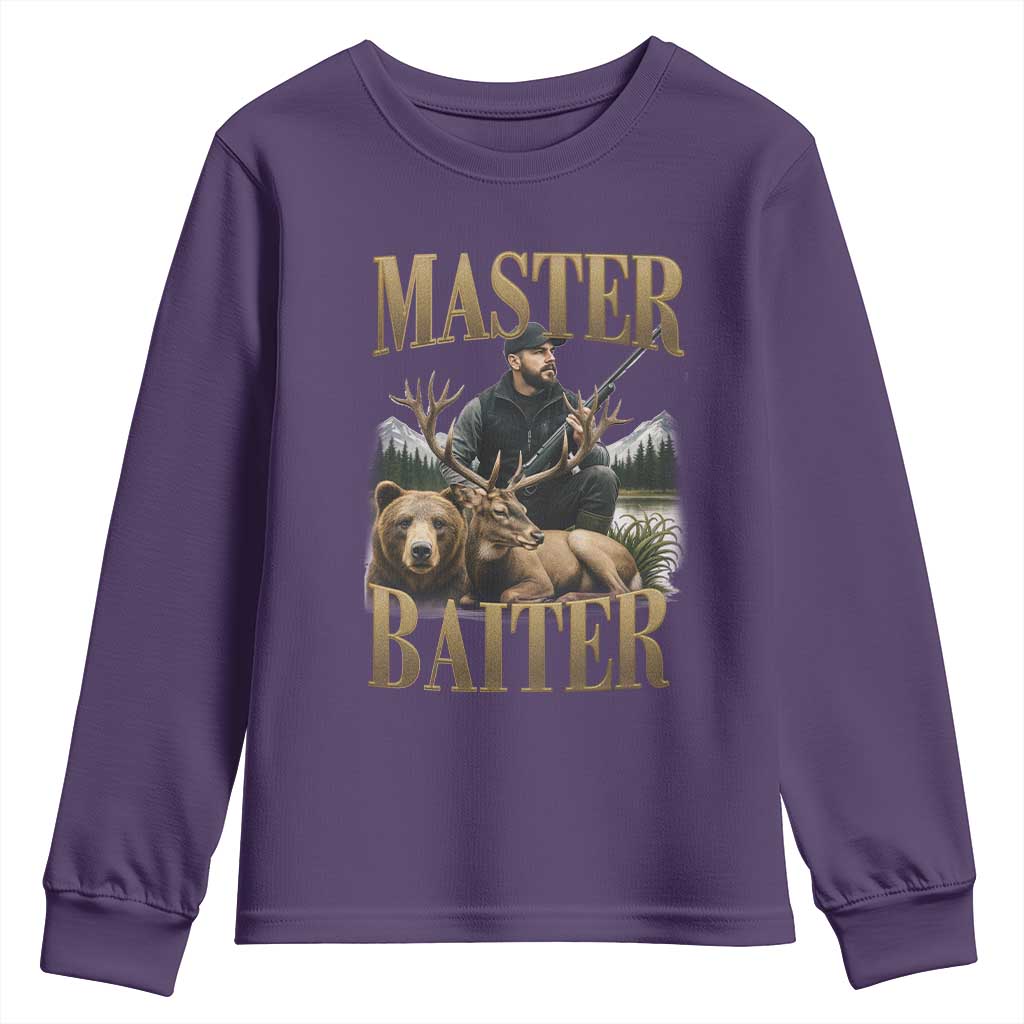 Hunting Lovers Dad Gift Youth Sweatshirt Master Baiter TS12 Purple Print Your Wear