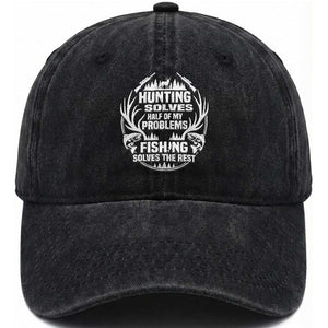 Fishing Hunting Solve Problems Washed Cotton Baseball Cap Gift Idea For Hunter Fisherman TS12 Print Your Wear