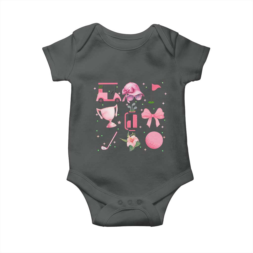 Womens Golf Lover Baby Onesie Cute Pink Bow Golf Sports Gift TS12 Dark Heather Print Your Wear