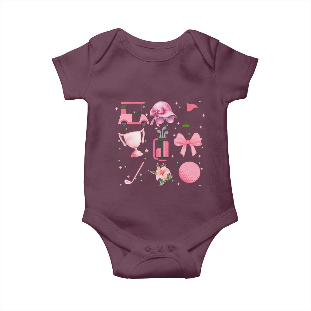 Womens Golf Lover Baby Onesie Cute Pink Bow Golf Sports Gift TS12 Maroon Print Your Wear