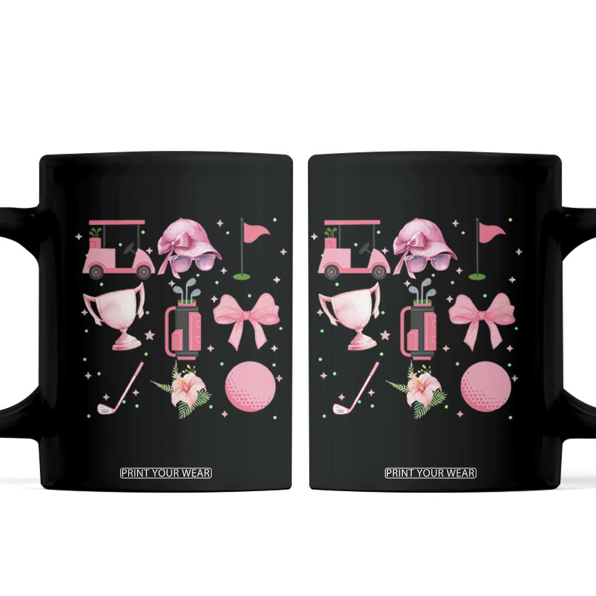 Womens Golf Lover Coffee Mug Cute Pink Bow Golf Sports Gift TS12 Black Print Your Wear