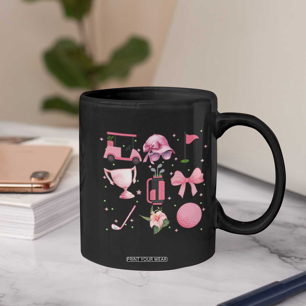 Womens Golf Lover Coffee Mug Cute Pink Bow Golf Sports Gift TS12 Print Your Wear