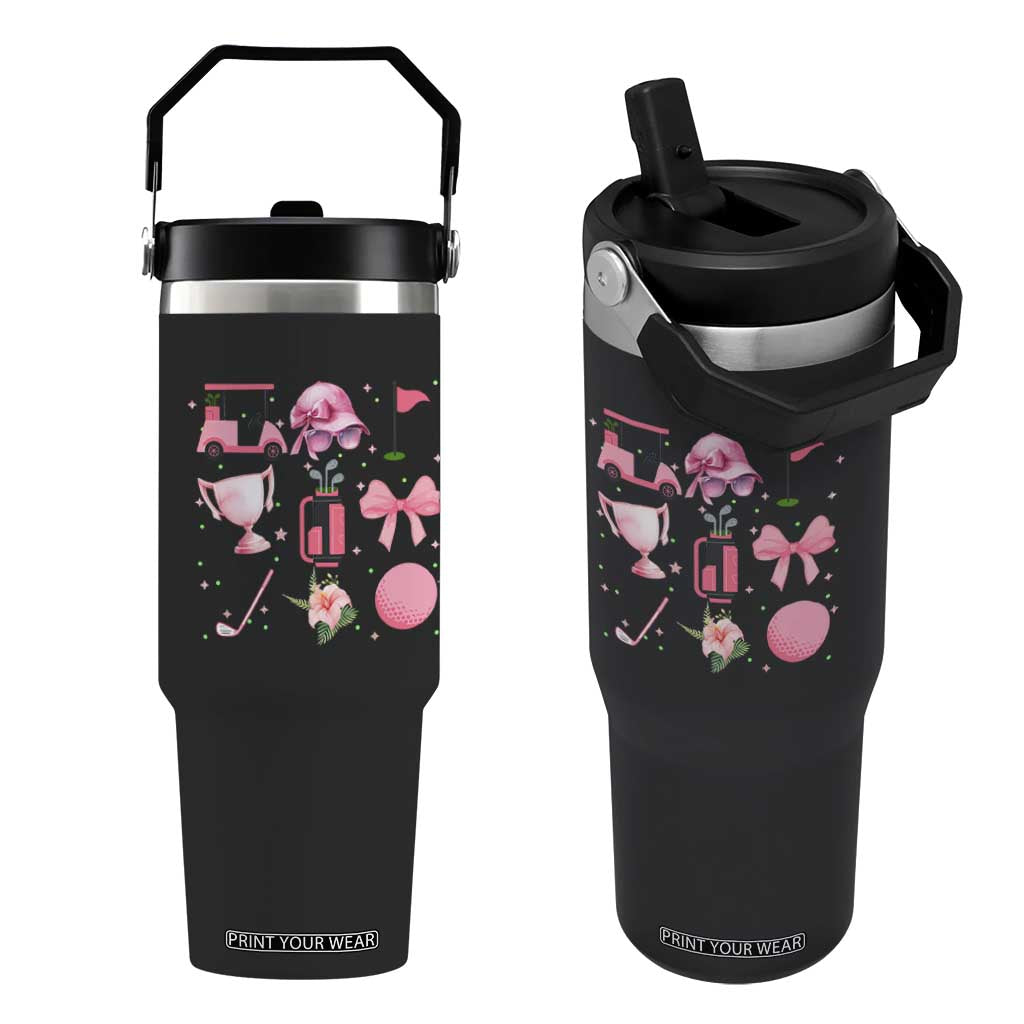 Womens Golf Lover Flip Straw Tumbler Cute Pink Bow Golf Sports Gift TS12 One Size: 30 oz Black Print Your Wear