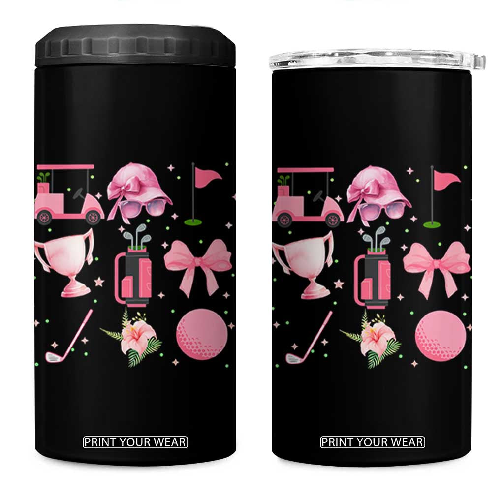 Womens Golf Lover 4 in 1 Can Cooler Tumbler Cute Pink Bow Golf Sports Gift TS12 One Size: 16 oz Black Print Your Wear