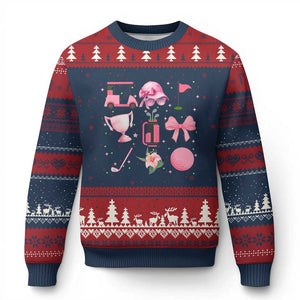 Womens Golf Lover Ugly Christmas Sweater Cute Pink Bow Golf Sports Gift - Print Your Wear