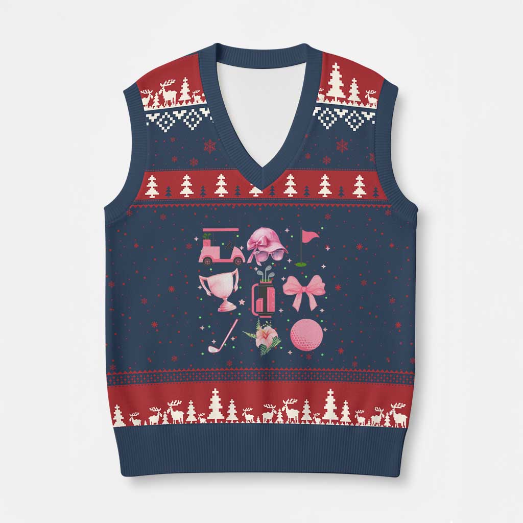 Womens Golf Lover V-Neck Knit Sweater Vest Cute Pink Bow Golf Sports Gift TS12 Navy Red Print Your Wear